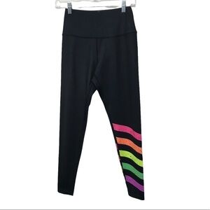 Worthy Threads Black Neon Stripe Leggings NWT $79 XS
